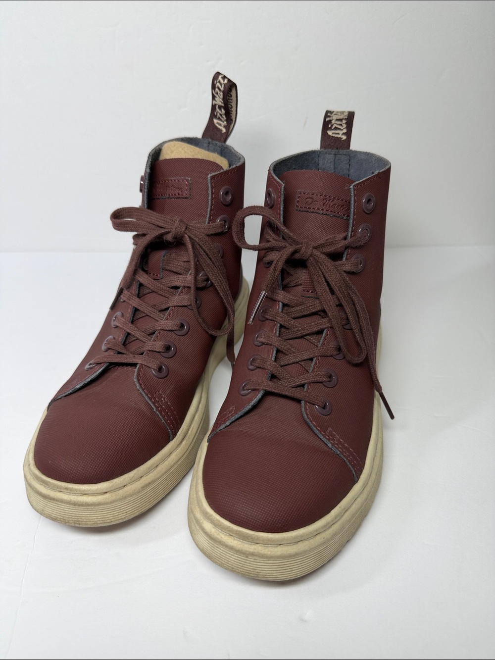 Dr. Martens  Kids Talib 8-Eye Raw boots in Oxblood Ajax leather. Sz.4